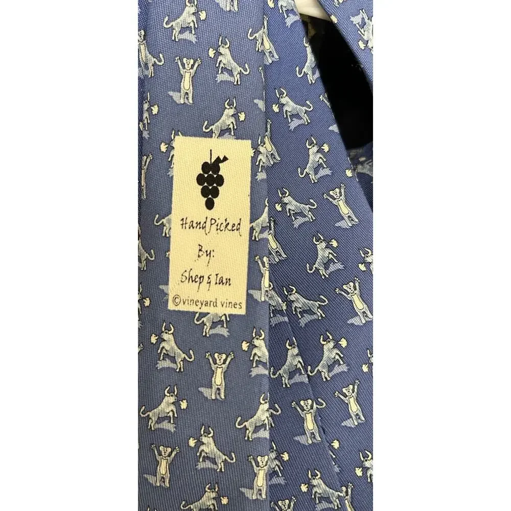 Vineyard Vines Bull and Bear Market Wall Street Silk Print Tie Worn Once